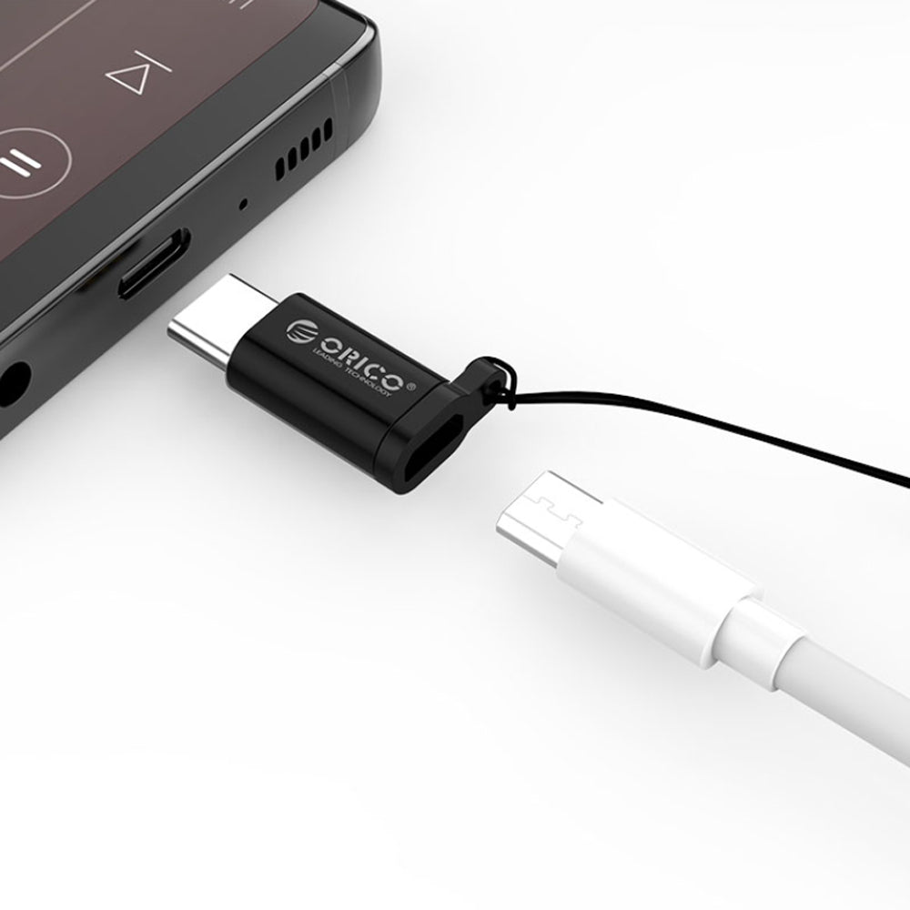 [CLEARANCE] ORICO 2-in-1 Portable Charge and Data Transfer OTG Aluminum Alloy Adapter Micro B to Type C with Anti-Magnetic Anti-Shock Heatproof Waterproof Feature | Black