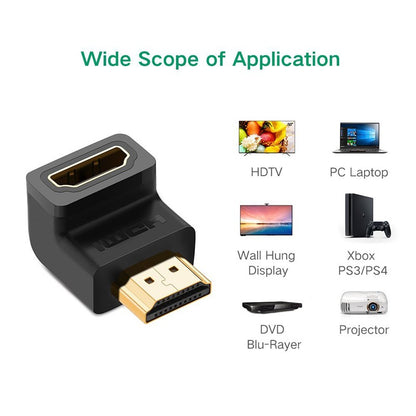 UGREEN HDMI Right Angle Male to Female Video Cable Adapter Dongle with Gold Plated Connectors for PC, Desktop Computer, Laptop, TV, Display Monitor, Projector, PS5/PS4, DVD Player (Upward, Downward Angle) | 20109 20110