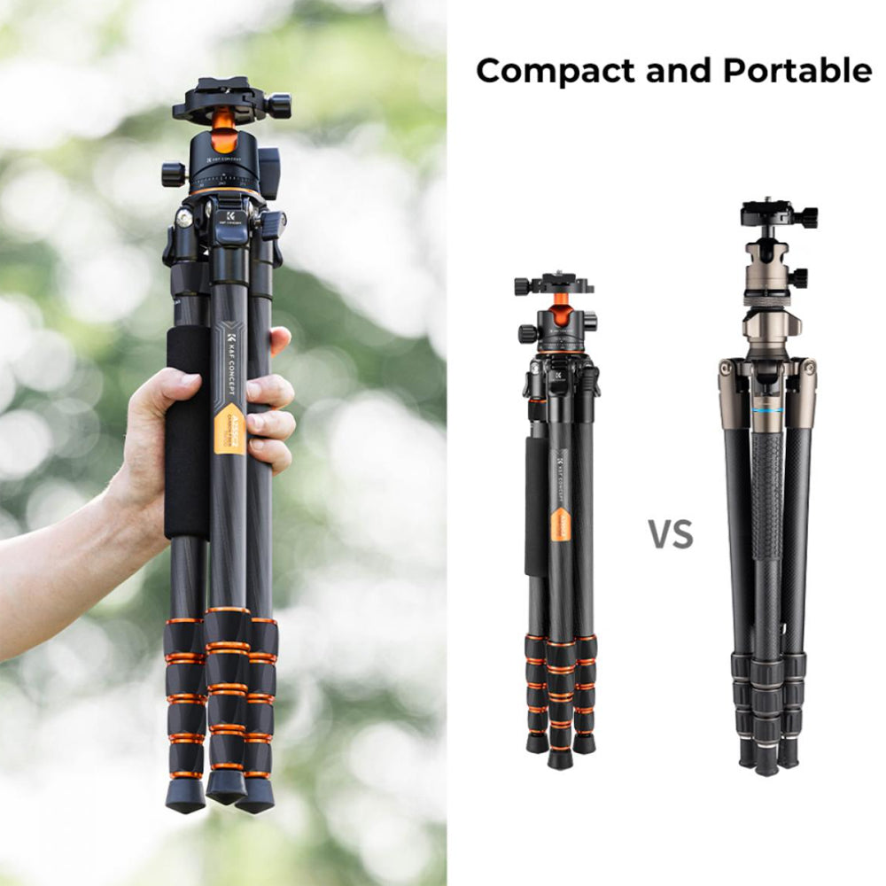 K&F Concept 360 Degree Ball Head 5-Section Carbon Fiber Tripod + Monopod with 15kg Max Load Capacity, 1.5m Max Height, 1/4" 3/8" Threaded Mounts for DSLR Mirrorless Cameras | A255C2+BH-36L