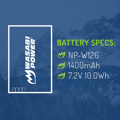 Wasabi Power NP-W126 NPW126 7.2V 1400mAh Battery for Fujifilm HS30EXR, X-A1 X-A5 X-A10, X-E1 X-E2 X-E2s X-E4, X-H1, X-M1, X-Pro1 X-Pro2 X-Pro3, X100F X100V Mirrorless Camera