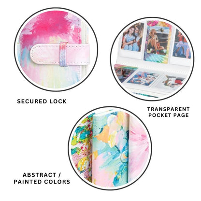 [CLEARANCE] Pikxi 96 Pockets Beautiful Colorful Artistic Painted Style Photo Album with Slip On Cover Latch for Fujifilm Instax Mini Instant Camera - Pink Tie-Dye