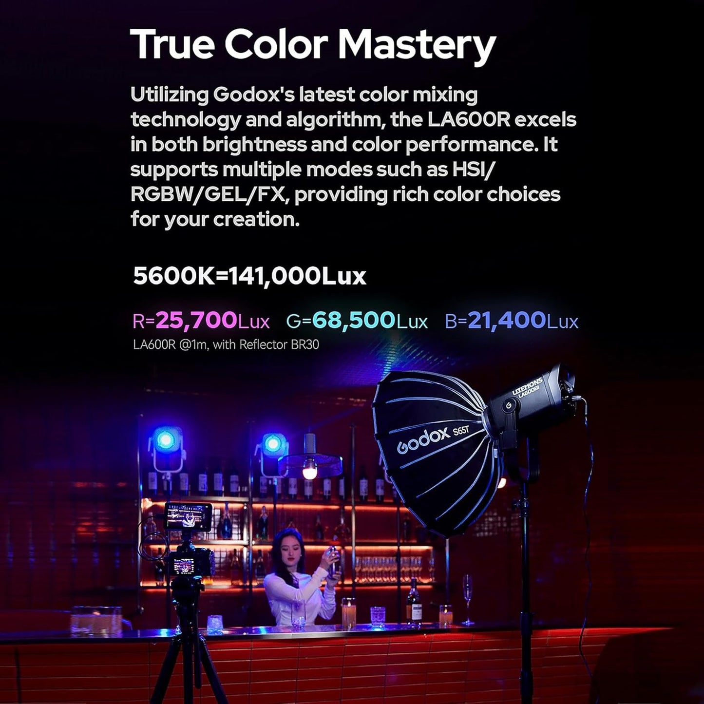 Godox Litemons LA600R / LA600Bi K1 600W RGB / Bi-Color LED Monolight Bowens S Mount with Onboard, DMX. Bluetooth App Control, AC / DC Power, Up to 14 Special Lighting Effects, Max 60m Range for Studio Lighting and Equipment