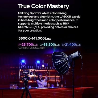 Godox Litemons LA600R / LA600Bi K1 600W RGB / Bi-Color LED Monolight Bowens S Mount with Onboard, DMX. Bluetooth App Control, AC / DC Power, Up to 14 Special Lighting Effects, Max 60m Range for Studio Lighting and Equipment