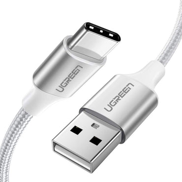 [CLEARANCE] UGREEN 3A 0.25 Meters USB 2.0 to USB C Nylon Braided Fast Charging Data Cable Charger with 480Mbps Transfer Rate for Phone, Tablet, Laptop, Camera, etc. - White | 60129