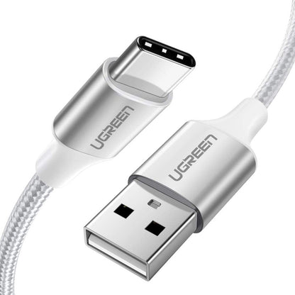 [CLEARANCE] UGREEN 3A 0.25 Meters USB 2.0 to USB C Nylon Braided Fast Charging Data Cable Charger with 480Mbps Transfer Rate for Phone, Tablet, Laptop, Camera, etc. - White | 60129