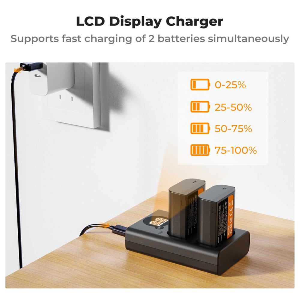 K&F Concept (2-PC) DMW-BLK22 Battery & Charger Kit - 2400mAh Batteries & Dual Charging Dock with Micro-USB/Type-C Input for Panasonic Lumix DC-G9 II, DC-S9, DC-S5 II, DC-S5 IIX, DC-S5K, DC-S5GK, GH5II, GH5M2, GH6 Cameras | DMWBLK22