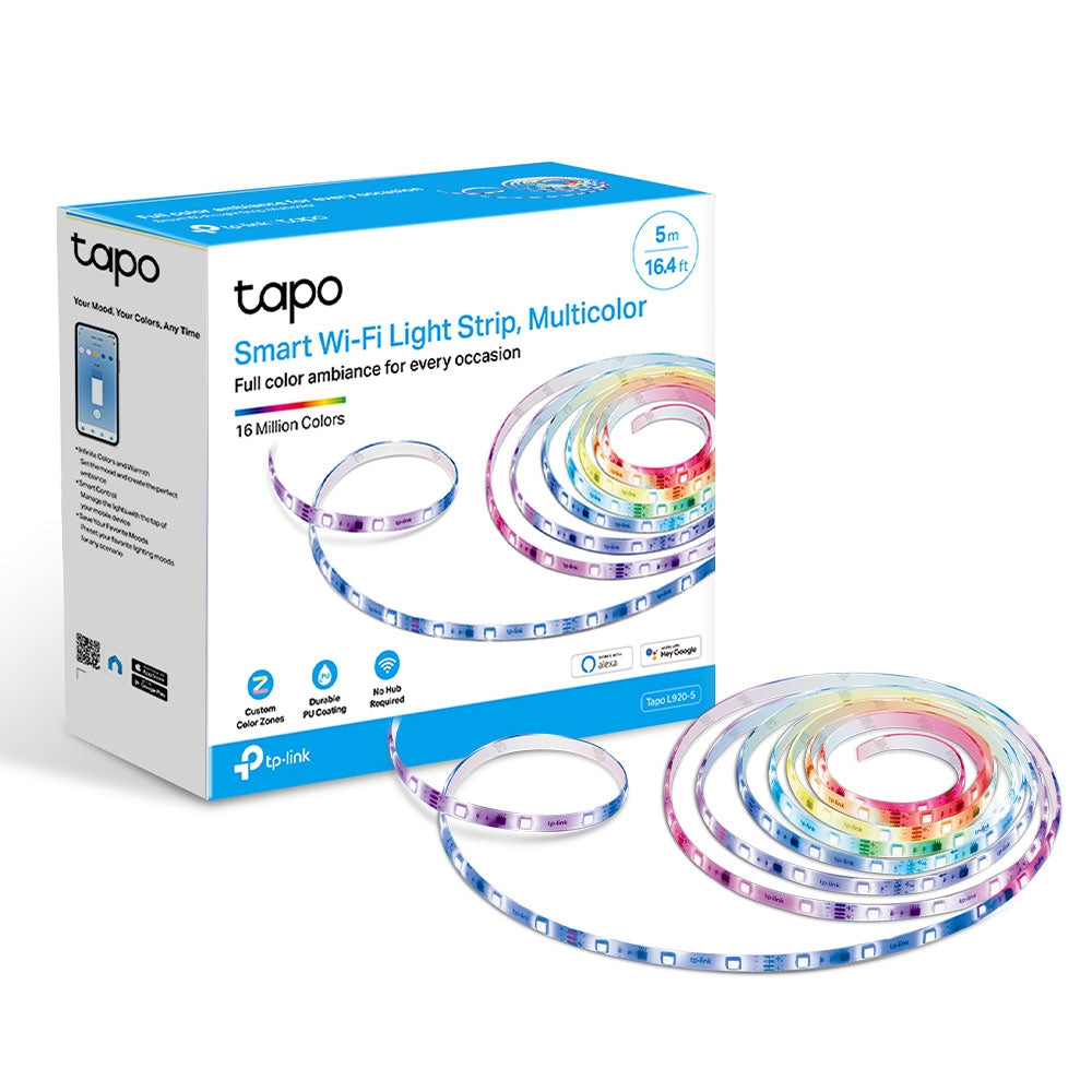 TP-Link Tapo L930-5 / L930-10 Smart Wi-Fi LED Light Strip Multicolor (5m/ 10m) with 16M RGBW Colors, Sync-to-Sound, 2000lm, PU Coating IP44 Waterproof, Works with Alexa, Apple Home Kit, Google Assistant, Remote Control, No Hub Required
