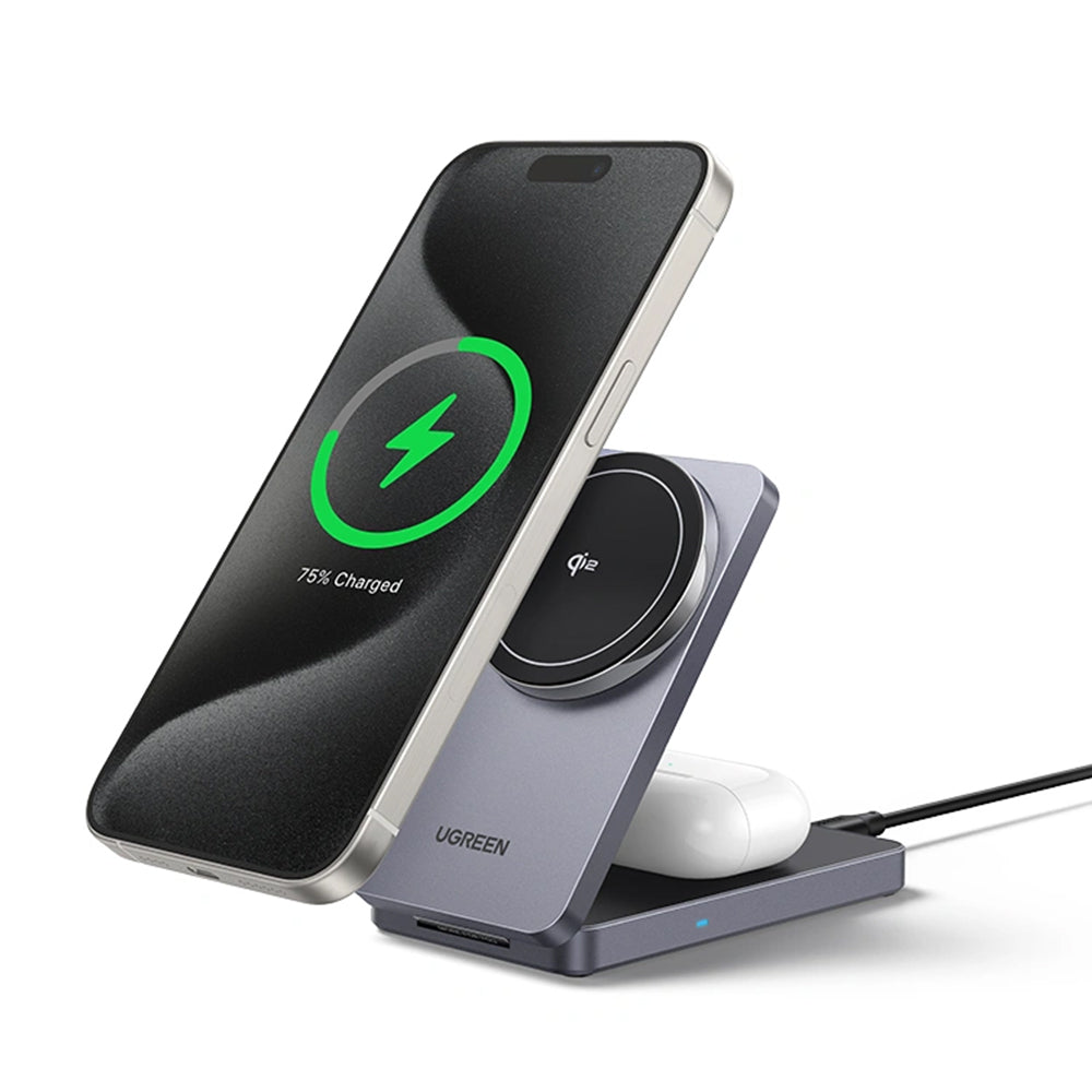 UGREEN 2-in-1 Qi2 Magnetic Wireless Foldable Charger 15W Fast Charging Pad