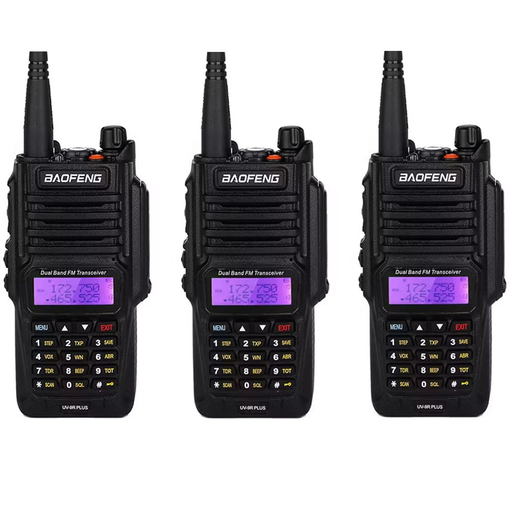 BaoFeng UV-9R PLUS (Single & Set of 2/3/4) Walkie-Talkie Dual-Band VHF/UHF Transceiver 8W PC Programmable Two-Way Radio with 128 Store Channels, 136-174/400-520MHz Frequency Range, 9km Talking Range, Clear Voice Output, IP67 Waterproof