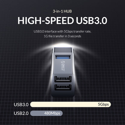 ORICO Mini 3 in 1 USB Hub with USB A 3.0 5Gbps and 2.0 480Mbps Ports and Wide Compatibility for Smartphone PC Desktop Laptop | MINI-U32L
