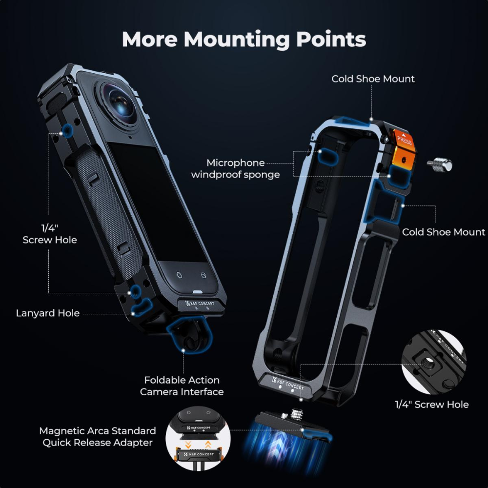 K&F Concept Protective Camera Case for Insta360 X5 w/ Full Access to Buttons & Ports, Quick Release