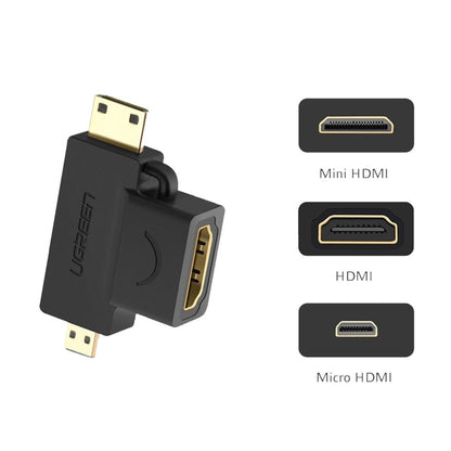 [CLEARANCE] UGREEN 1080p Micro HDMI / Mini HDMI Male to HDMI Female Unidirectional Cable Adapter with Gold-Plated Contacts for HD Cameras, Projectors, and Displays | 20144
