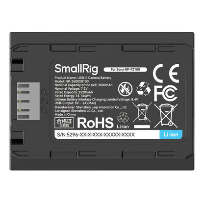 SmallRig NP-FZ100 USB-C Battery (2600mAh) | 5296