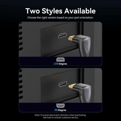 Vention 3m 2m 1.5m 1m HDMI A 4K 60Hz Right Angle Cable HDR ARC Male to Male Cord Gold Plated Audio Video Sync for PC Desktop Computer Laptop Monitor TV Projector