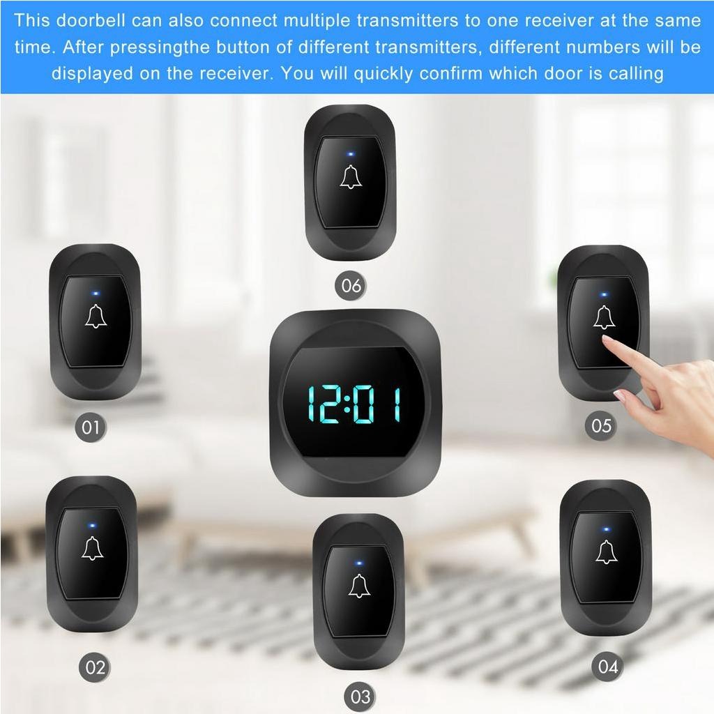 DAYTECH DB17 Self-Powerd LED Smart Wireless Doorbell Plug and Play AC 100V-240V Water-Resistant 300m Long Range Door Bell Buzzer with Adjustable Volume, 38 Chimes and Tunes for Home Office Indoor and Outdoor Installation