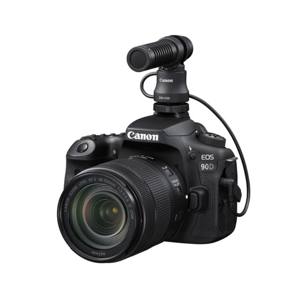 Canon DM-E100 Directional Stereo Microphone with Wired 3.5mm Audio Jack, Integrated Shock Mount, Windscreen for EOS Digital Camera, Vlogging, Video Recording & Production