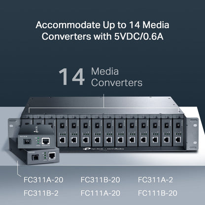 TP-Link TL-FC1420 14 Slot Bay Rackmount Chassis for Media Converters, Hot Swappable with AC Power Supply and Fan