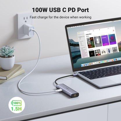 UGREEN 7-in-1 Multifunction Adapter 4K 30Hz HDMI to USB C,100W PD with 5Gbps USB 3.0 Ports Transfer Rate, RJ45 Gigabit 1000Mbps and SD/TF Card Reader Slot for Smartphone, Laptop, iPad, Switch w/ Windows/macOS/Linux System