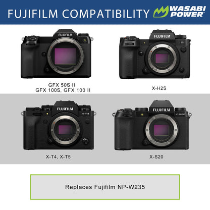 [CLEARANCE] Wasabi Power FUJIFILM NP-W235 NPW235 Battery with USB Type C Fast Direct Charging for Fujifilm GFX 50S II, GFX 100S, GFX 100 II, X-H2S, X-S20, X-T4, X-T5 Digital Camera