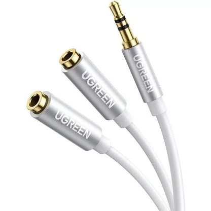 UGREEN 3.5mm TRS Male to Dual 3.5mm Female AUX Headphone Audio Cable Splitter Adapter with Earphone Headset and Microphone Socket for Phone, PC, Tablet | White,Black | 10532 10708