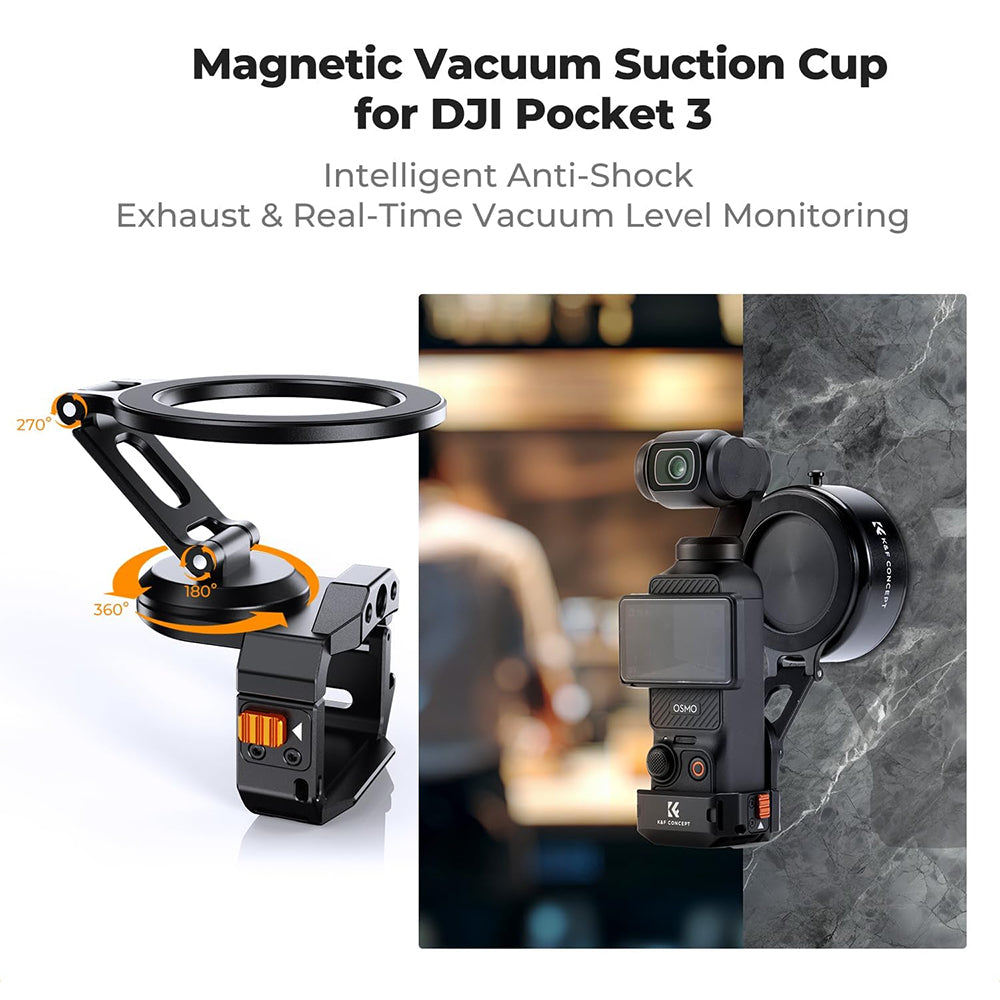 K&F Concept DJI Osmo Pocket 3 Electric Vacuum Magnetic Suction Cup Mount Kit with MagSafe Attachment, 1/4" Screw Hole, Cold Shoe Interface, One-Touch Release Button, USB-C Charging Port for Photography, Content Creation, Vlogging & Travel