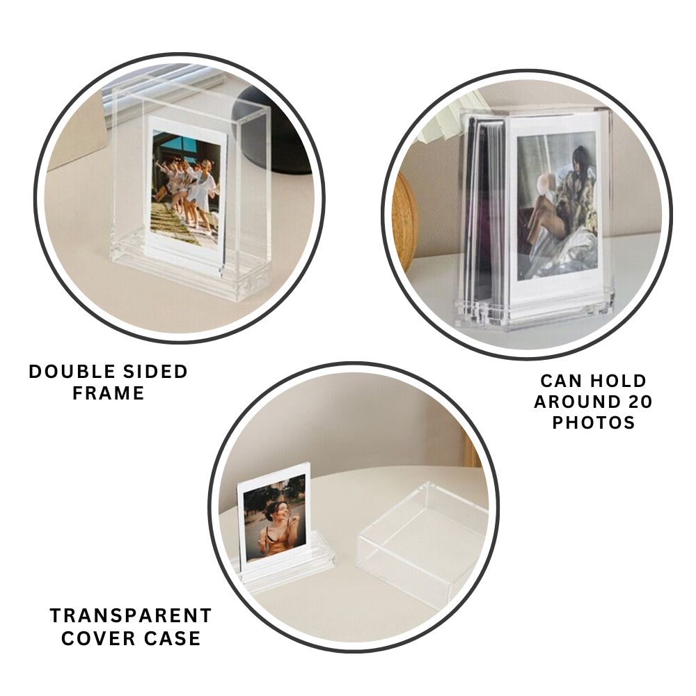 Pikxi Clear Acrylic Photo Frame for Instax Mini and Square Film with Transparent Case Cover