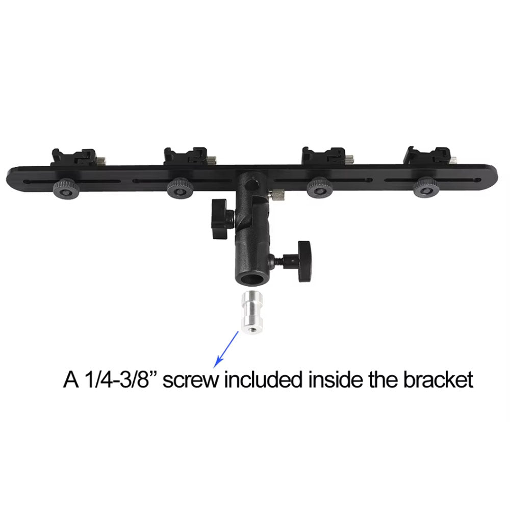 Pxel Quad / Dual Light Stand Bracket with Umbrella Reflector Holder, 1/4 & 3/8 Inches Cold Shoe with 180° Vertical Adjustment & Adjustable Hot Shoe Mount for Camera Flash Speedlite, Studio Lights & Photography Accessories | LS12 LS13