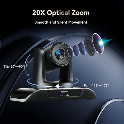 Tenveo Tevo 3X | 10X | 20X Zoom 2MP 1080p Full HD PTZ Video Conference Camera - USB 3.0 / HDMI / RS232 / RS485 with IR Remote Control for Business Meeting, Events, Church, Online, Education, and Training Video Recording | VHDPRO3U VHDPRO10U VHDPRO20U