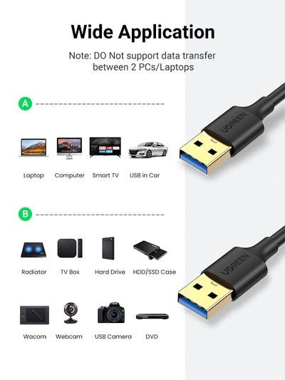 [CLEARANCE] UGREEN USB 3.0 Male to Male Gold Plated 1-Meter Data Cable with 5Gbps Transfer Speed for PC, Laptops, Monitors | 10370