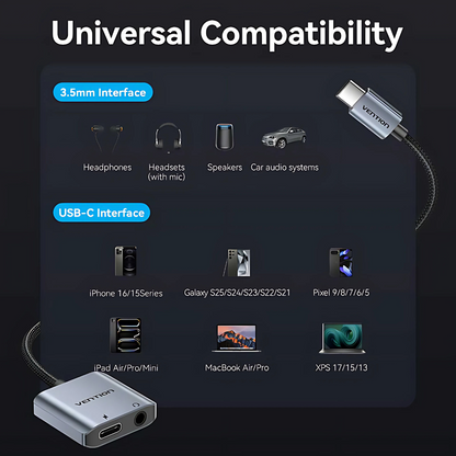Vention USB-C Male to 3.5mm Female Hi-Fi Audio Adapter with 60W PD Fast Charging Port for iPhone 15/16, Samsung Galaxy S25/S24/S23/S22/S21, iPad Air/Pro/Mini, MacBook Air/Pro, Other Mobile Phones to Wired Earphones, Headphones & Speakers