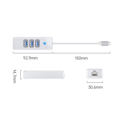 [CLEARANCE] ORICO 4 Port 0.5M USB Type-C Data Hub with 5Gbps Transfer Rate, USB-A 3.0 Inputs, 2.5G / 1000Mbps Internet Speed for Windows 8/10, macOS, Linux | PW3UR-C3