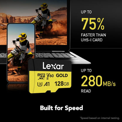 Lexar Professiol 256GB 128GB Gold MicroSDXC SDXC UHS-II V60 A1 U3 Class 10 Micro SD Card with 4K UHD Video RAW Photo Shutter Burst Support, Max 280MB/s Read Speeds for Cameras and Android Devices