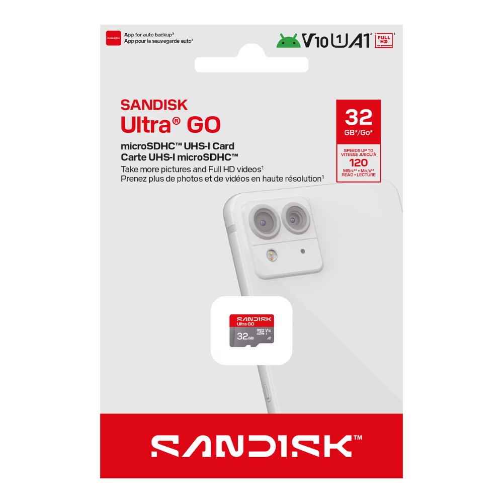 SanDisk 32GB microSDHC V10 A1 U1 UHS-I Memory Card with Up to 120MB/s Sequential Read Speed