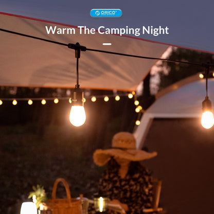 ORICO LED Outdoor & Indoor Hanging String Lights with S15 2W Bulbs E26 for Camping, Home Exterior & Interior Lighting