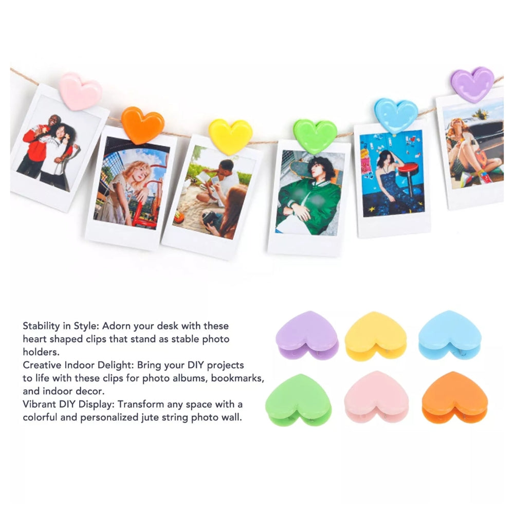 Pikxi 6pcs Heart Shaped Photo Clip Hangers with Jute String for Instax mini SQUARE and WIDE Film Camera