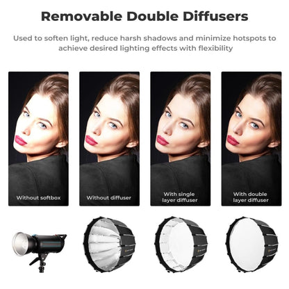 K&F Concept 60cm 90cm 120cm QR Bowens Mount Hexagol Parabolic Softbox with 16 Durable Elastic Ribs, Waterproof for Camera Lighting Photo and Video Studio Equipment