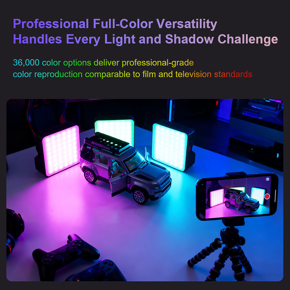 Luxceo P20RGB 20W RGB Video Light, 1400 Lumens Max, 2500K-9000K Color Temperature, 36000 Colors, 20 Lighting Effects, CRI 95+, TLCI 99