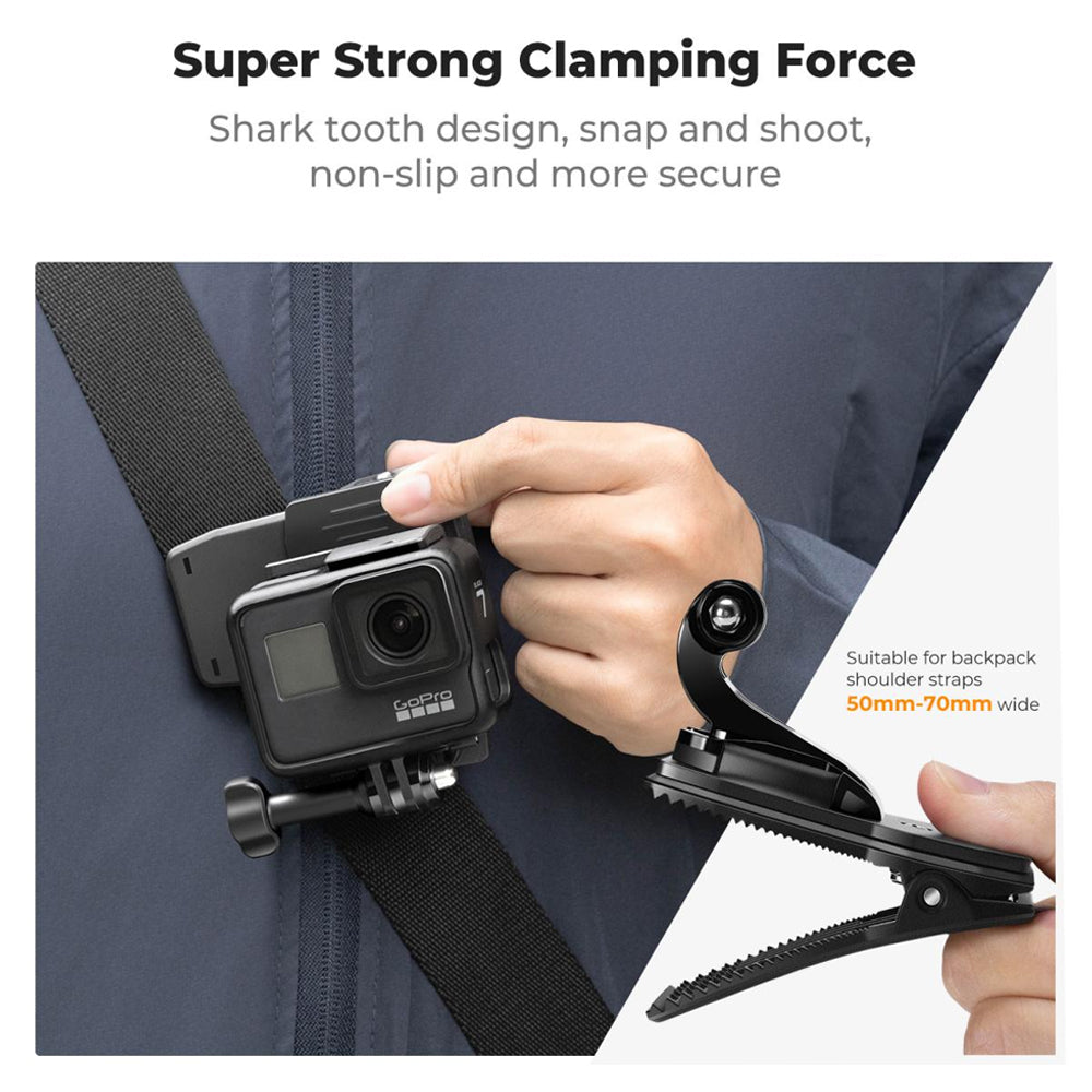 K&F Concept Backpack Shoulder Bag Strap / Clip Mount with 360 Degrees Angle Rotation for Smartphones and GoPro DJI Insta360 Action Cameras - POV Point of View Recording, Vlogging, Video Content Creation | KF31-114 KF31-115