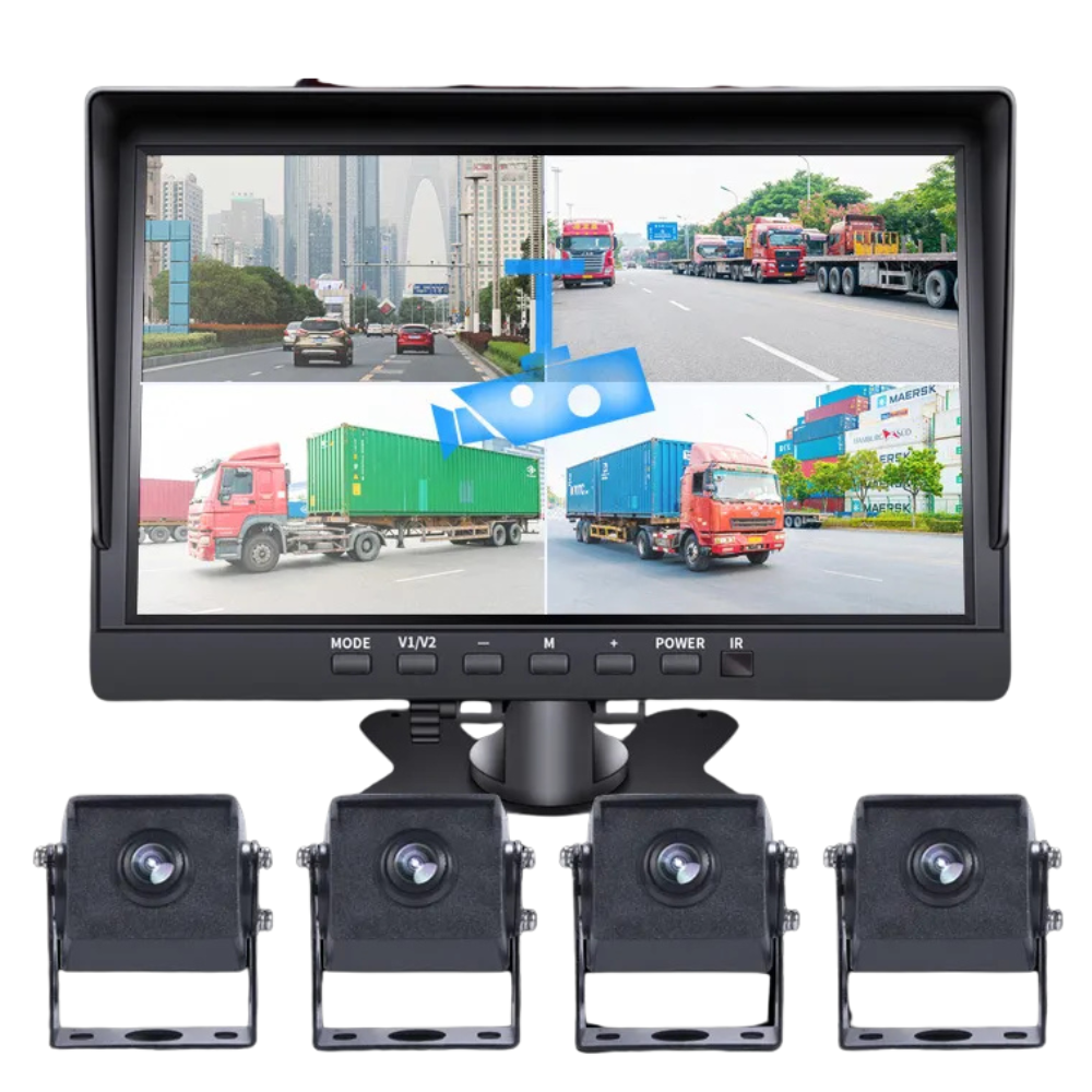 EKLEVA 10" IPS 4CH Multi-Channel Truck DVR Monitor with 4 Waterproof 720P HD Cameras and 360° View