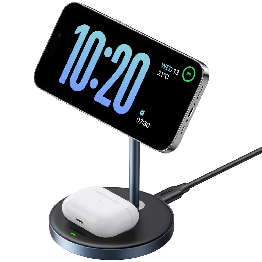 UGREEN 2 in 1 Magnetic Charging Station 20W Wireless Charger with Silicon MagSafe Panel, 90° Tilt, 360° Rotary for iPhone 16/15/14/13/12 Pro Max and Airpods 2/3 Pro 2 - Wireless Earbuds | CD317