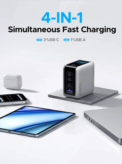 UGREEN 100W 4-Port GaN Fast Charger with Smart Power Display, Foldable Plug | X772 (95405B)