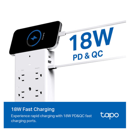 TP-Link TAPO P306 9 in 1 SMART WIFI Outlet Extender with PD 18W USB Type-C and QC 3.0 USB-A Ports, Smart Night Light, Voice Control and Remote Controlled via Mobile App