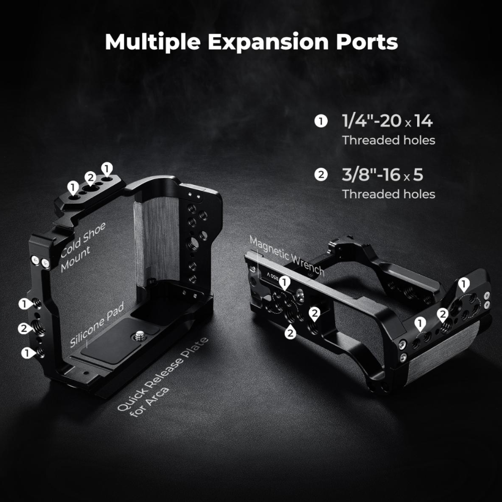K&F Concept Camera Cage for Canon R50V, CNC Aluminum Arca Base, Cold Shoe 1/4"-20 & 3/8"-16 Mounts