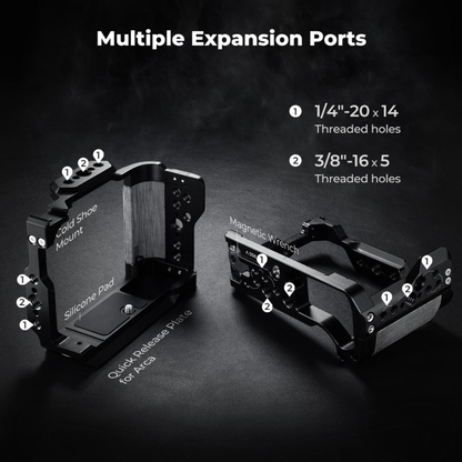 K&F Concept Camera Cage for Canon R50V, CNC Aluminum Arca Base, Cold Shoe 1/4"-20 & 3/8"-16 Mounts