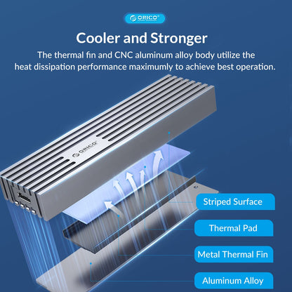 [CLEARANCE] ORICO M231C3 SATA to USB 3.2 Gen2 M.2 SSD Enclosure with Built-in Aluminum Alloy Heatsink, 2-in-1 USB-C to C/A Data Cable, 6Gbps Fast Data Transmission Rate, 4TB Max. Supported Capacity for Windows, macOS, Linux, Android