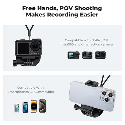 K&F Concept Magnetic Chest Mount / Neck Bracket with 360° / 180° Rotation for Smartphones and GoPro DJI Insta360 Action Cameras - POV Point of View Recording, Hands-Free Vlogging, Video Content Creation | KF31-116 SKU-2288