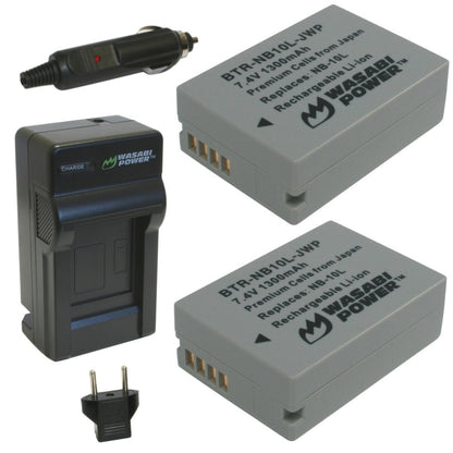 Wasabi Power Battery 10L NB-10L (2-Pack) and Charger for Canon CB-2LC and Canon PowerShot G1 X, G3 X, G15, G16, SX40 HS, SX50 HS, SX60 HS  | JG Superstore
