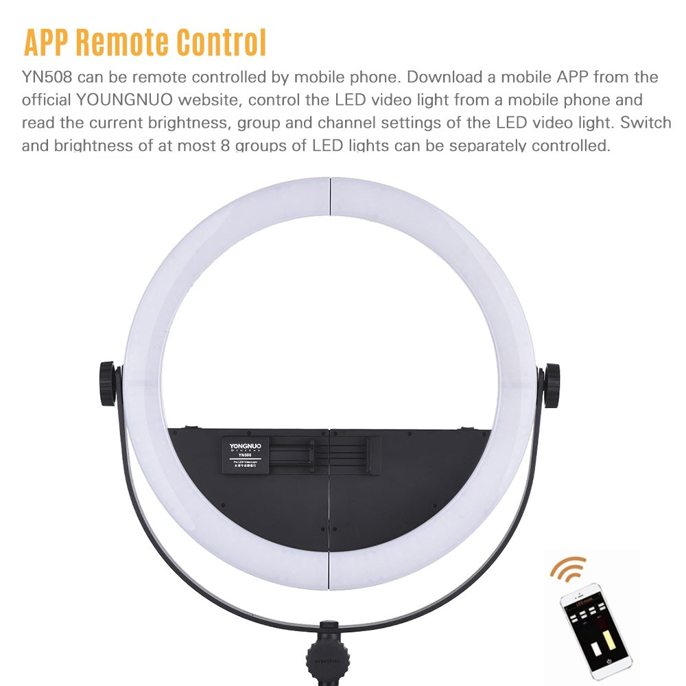 Yongnuo YN508 DAYLIGHT 16 Inch Bi-Color LED Video Ring Light 5500K 30W for Beauty Make-up Vlog Studio Youtube Livestream