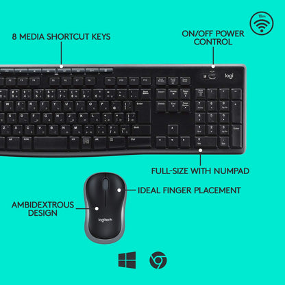 Logitech MK270R Advanced 2.4GHz Wireless Keyboard and Mouse Combo with Spill-Resistant, 10m Wireless Range for Windows 7, 8, 10, and Chrome OS