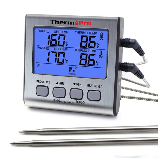 [CLEARANCE] ThermoPro TP17 Dual Probe Digital Cooking Meat Large LCD Backlight Food Grill Thermometer with Timer Mode for Smoker Kitchen Oven BBQ
